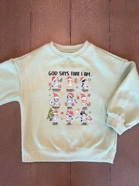 Etsy Girls’ “God Says That I Am…” Religious Bluey Christmas Sweatshirt • Size 5T